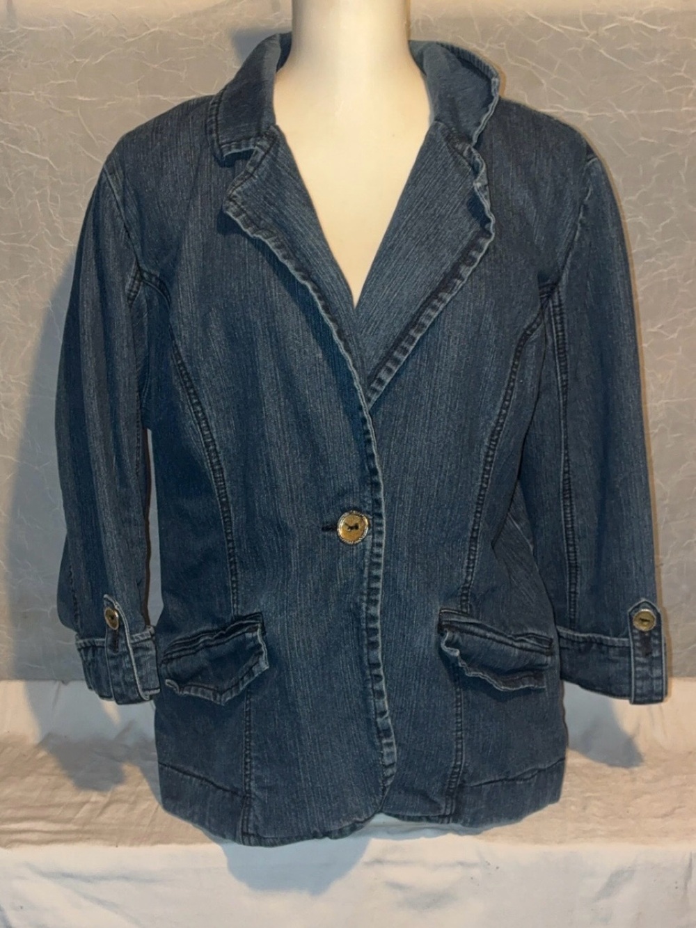 Cato XL Denim Blazer Jacket Stretch Chambray 3/4 Sleeve